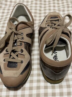 Taupe and Dark Brown Lace-Up Sneakers